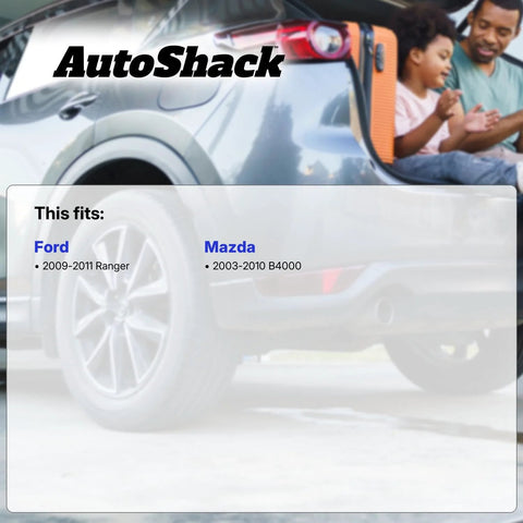Back view of a car with trunk open showing compatible vehicles, Ford Ranger 2009-2011 and Mazda B4000 2003-2010, for AutoShack parts.