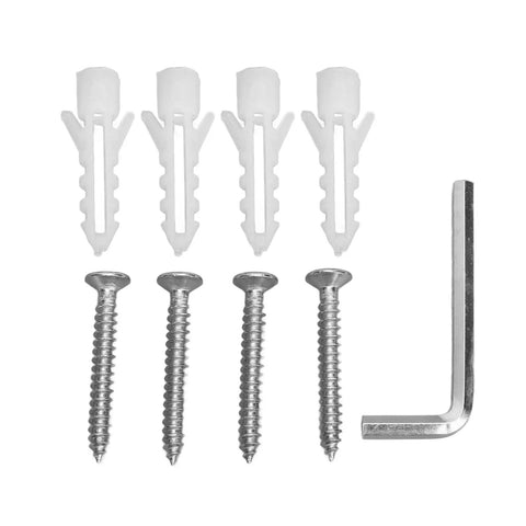 Beefy 90 Degree Glass Door Hinges For Frameless Showers install kit with screws, anchors, and hex key