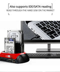 All In One Hdd Docking Station With Usb 3.0 And Esata Connectivity For 2.5 And 3.5 Inch Drives with two drives mounted and a computer setup.