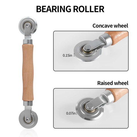 Double End Box Scoring Tool With Dual Rollers For Cardboard And Metal Sheets, close-up of concave and raised wheels