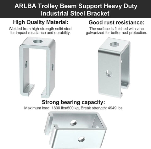 8 Pack Beefy Heavy Duty Steel Trolley Track Hanger Brackets For 1-5/8 Inch Strut Channel Universal Mounts For Garage Hoist Systems