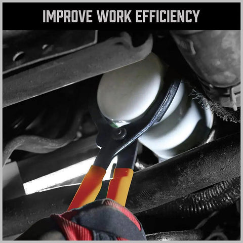 12 Inch Adjustable Oil Filter Pliers For Cars Trucks And Motorcycles With A 20 Degree Angled Jaw, Fits Oil Filters, in use under vehicle