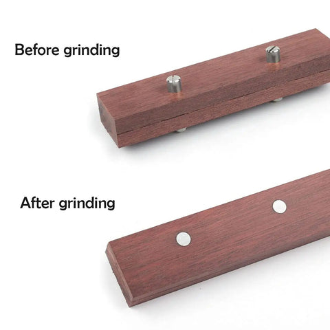 Beefy Stainless Steel Bracket Bolt Fasteners For Knife DIY Handle And EDC Gear before and after grinding installed in wood handle