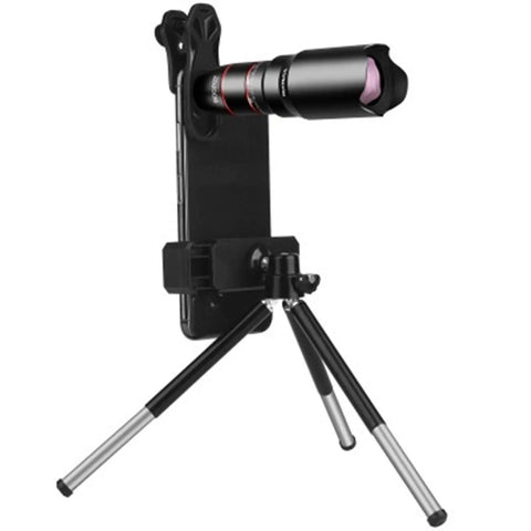 22x Monocular Telescope For Adults with Dual Focus, smartphone tripod included, in black, shown mounted on a smartphone for birdwatching.