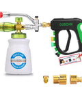 Car Wash Foam Cannon For Pressure Washer With Quarter Inch Quick Connect Dual Connector Shift Valve Built In Design Includes Five Nozzle Tips Works Up To 3000 PSI And 7 GPM Ideal For Deep Clean