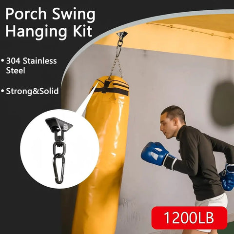 Boxer punching bag with Beefy 360 Degree Swivel Hammock Hanging Kit, ceiling mount, stainless steel carabiner, 1200 lb capacity