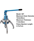 50 Ton Hydraulic Gear Puller Tool for Auto Repair and Workshop Use with Alloy Arms, Side View