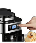 Automatic coffee grinder and brewer control panel with finger pressing buttons, Hustle Ready Daily Grind 2In1 Automatic Coffee Grinder And Brewer Whole Bean Drip Machine One Touch Press 12 Cup Metallic Finish Smooth Sips For Home Office.