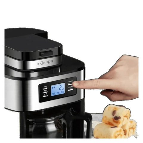 Automatic coffee grinder and brewer control panel with finger pressing buttons, Hustle Ready Daily Grind 2In1 Automatic Coffee Grinder And Brewer Whole Bean Drip Machine One Touch Press 12 Cup Metallic Finish Smooth Sips For Home Office.