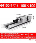 Modular Face Vise For CNC Machining And Milling Machines With Precision Locking Jaws, 100Mm size showing rugged design and precise measurements.