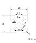 Built Tough 12 Piece 2020 T Slot Aluminum Extrusion Profile Kit 800mm technical drawing with dimensions in mm.