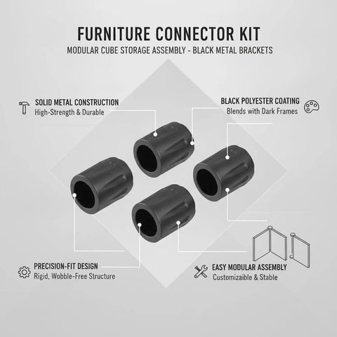 1.97 Inch Metal Furniture Connector Brackets For Modular Cube Storage Systems Black Polyester Coated Hardware Kit For Tight Joints