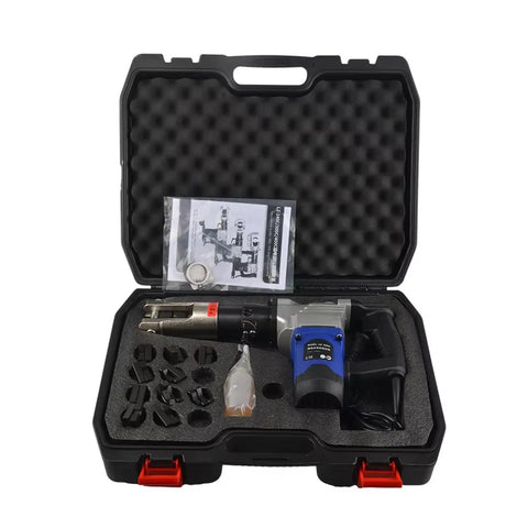 Beast Mode Heavy Duty 2200W Electric Hydraulic Pliers Automatic Cable Terminal Crimping Tool in protective case with accessories.