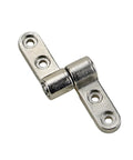 Close-up of small damping hinge with adjustable torque shaft, 360-degree flip, chrome finish, two mounting plates