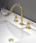 Brushed Gold Bathroom Faucet With Two Handles, 360 Degree Swivel Spout, Widespread 4 Inch And 8 Inch Brass Sink Faucet, 3 Hole Setup, Pop Up Drain And Water Supply Lines, Upgraded Style Built To Last No Fuss