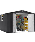 10x12 Ft Outdoor Metal Storage Shed For Backyard And Patio With Lockable Doors, Clear Window, Waterproof Build, Black Finish