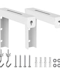 Rock Solid Universal Projector Screen Ceiling Mount With Heavy Duty Steel Brackets And Adjustable L Shape Hook, white brackets and hardware.