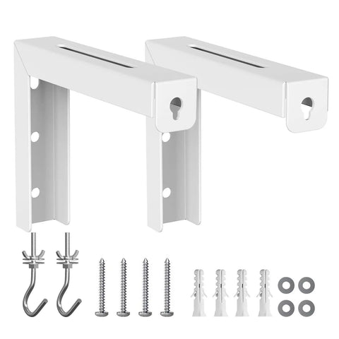 Rock Solid Universal Projector Screen Ceiling Mount With Heavy Duty Steel Brackets And Adjustable L Shape Hook, white brackets and hardware.