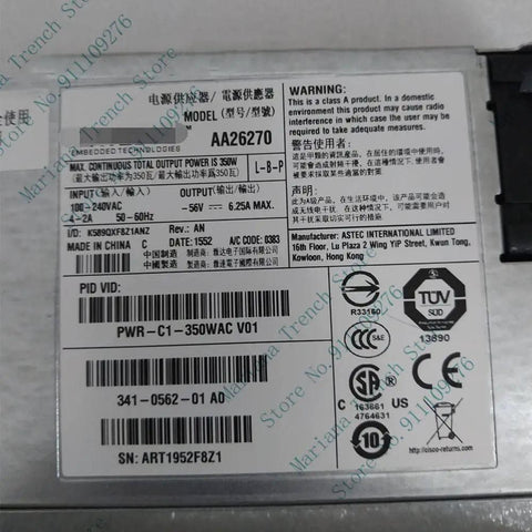Hot Swappable Rack Ready Power Supply Module Replacement Card For C3KX Switch PWR 350WAC PA-1351-1A-LF High Efficiency Durable Plug And Play For Seamless Network Power And Easy Hot Swap Maintenance, label close-up