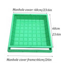 Beefy PP Recessed Sewage Basin Cover With Frame And Pull Hole, green, 60cm size, shown with frame, waterproof for yard drainage.