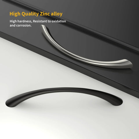Curved Cabinet Handles Set of 10 Solid Zinc Alloy Brushed Nickel Drawer Pulls 5 Inch Center to Center for Dresser Cabinets and Kitchen Cupboards