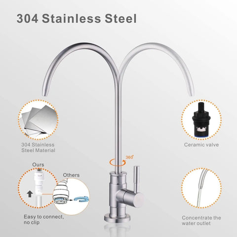 Drinking Water Faucet In Brushed Nickel For Non Air Gap RO Filtration System Leadless 304 Stainless Steel Kitchen Water Filter