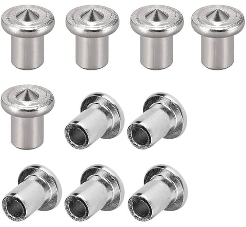 Pro Grade Hollow Dowel And Tenon Center Pin Kit For Woodworking, Chrome Plated Steel Dowel Centers in 20 pieces shown close-up.