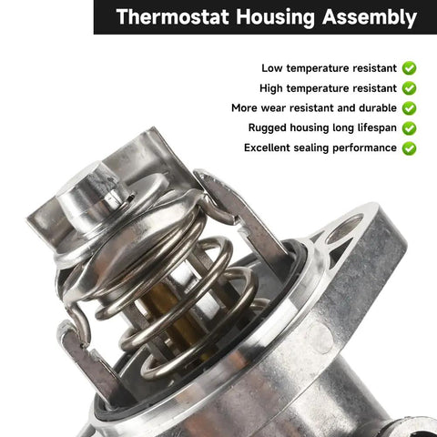 Engine Coolant Thermostat Housing Assembly For Hyundai Elantra 2.0L L4 Gas 2017 2020 And Veloster 2.0L L4 Gas 2017 2020 Replacement Part 255002E085 Base Premium Upgrade, highlighting durability features.