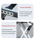 Precision slide rails and thickened steel scissors of Heavy Duty Battery Powered Hydraulic Lift Table With Slide Rails For Trucks And Garages Offers 1100 Lb Capacity Zero Assembly Needed For Solo Workers To Load Cargo Safely And Effortlessly With Instant Electric Power And Comfort.