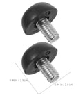 Close-up of Heavy Duty M8 Adjustable Furniture Leveling Feet With Screw-In Legs, plastic tops, metal threads, measurements shown
