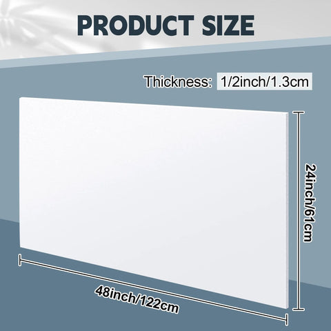 HDPE sheet front view, white, 1/2 in thick, 24 x 48 in for CNC machining