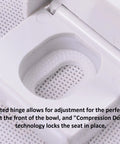 Close-up of release hinge featuring on Deluxe Slow-Close Elongated Toilet Seat With Vari-Adjust Lok-Down Hinge And Quik-Lok Hardware