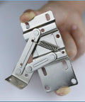 Heavy Duty Steel Tip Out Tray Hinges For 45 Degree Cabinet Drawer Pullouts Featuring Rock Solid Scissor Hardware With Brushed Nickel Finish in hand.