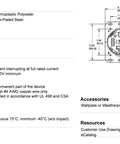 Technical specifications and dimensions of the 9450A Straight Blade Device Receptacle RTP Industrial Grade 3-Pole 4-Wire Grounding 50A 125/250V 14-50R.