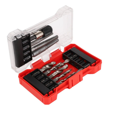 Awesome 11 Piece Screw Extractor Set For Easy Removal Of Broken Bolts And Damaged Threads Perfect For Drilling And Repairing Aluminum And Hard Plastic Mechanical Jobs With Handy Storage Box, 11-piece steel set in red case