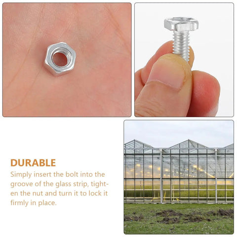 Pro Grade Aluminum Hex Nuts And Square Head Bolts Greenhouse Repair Fasteners Kit For Greenhouses Clamping Hardware Durable Garden Shed Hardware Easy Install DIY Friendly Heavy Duty