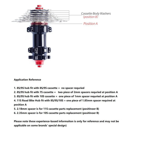 Spacer Washer Set For Flywheel And Cassette On MTB And Road Bikes Including 7/8/9/10/11S Hubs Diagram and Washer Position