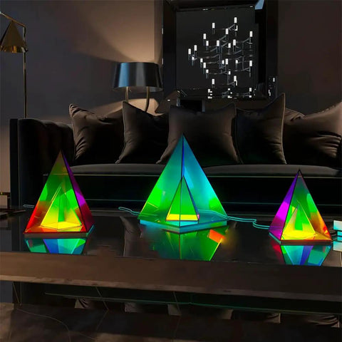 Pyramid Modern Table Lamp Led Desk Light With Colorful Transparent Glow 3D Acrylic Home Decor Large Warm Night Light on table