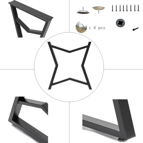 Black Metal Table Legs 28 Inch High By 20 Inch Wide Set Of 2 With Star Design, pre-drilled mounting plate and parts included view