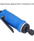 Pneumatic Right Angle Air Die Grinder With Sealed Ball Bearings Compact Design For Tight Spaces side view showcasing blue handle and chuck.