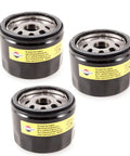 Three Genuine OEM 492932 Oil Filter 3 Pack for Small Engine Maintenance Replacement Part visible on a white background