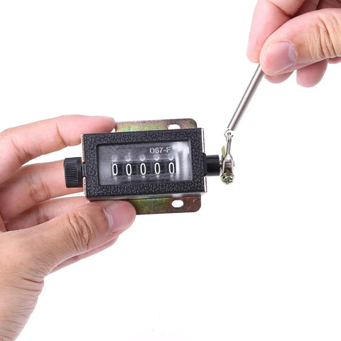 5 Digit Tally Counter 0 99999 Resettable Manual Handheld Clicker With Metal Ring Hoop Holder shown in hand for use