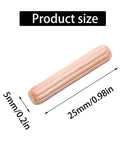 Image showing a single 48 Pack 5Mm By 25Mm Wooden Dowel Pins With Fluted Beveled Ends For Shelves And Woodworking Hardwood Dowels For A Tight Friction Fit.