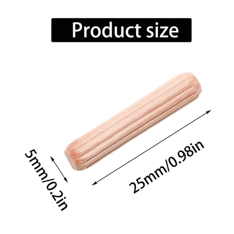 Image showing a single 48 Pack 5Mm By 25Mm Wooden Dowel Pins With Fluted Beveled Ends For Shelves And Woodworking Hardwood Dowels For A Tight Friction Fit.