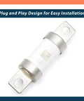 Straight Up Heavy Duty High Voltage Automotive Fuse Replacement For New Energy Electric Vehicles Using 500 Volt 2000 Amp Inline Block With Knockout Short Circuit Protection Gearhead Approved, 125 Amp fuse.