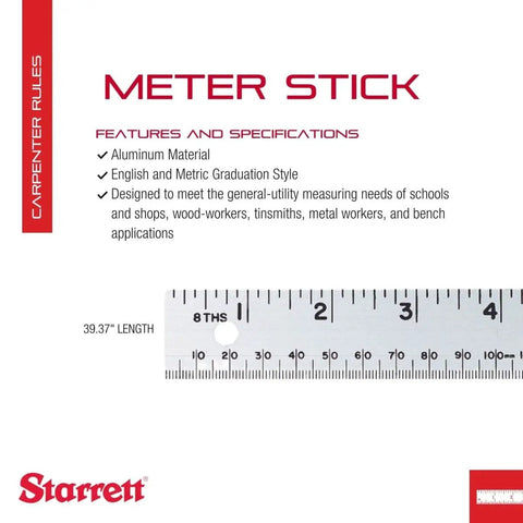 Image showing product details of Aluminum Meter Stick Ruler 39.37 Inch Metric And English Dual Scale with measurements.