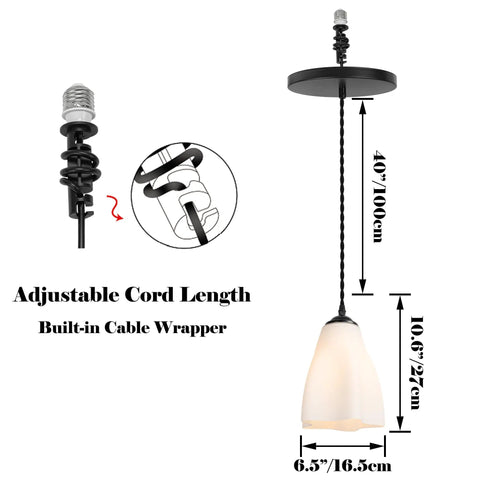 Kiven Instant Light Conversion Kit for 4/5/6inch Hole, 1-Light Glass Farmhouse Lighting with adjustable cord length, 6.5" dia, 10.6" height.