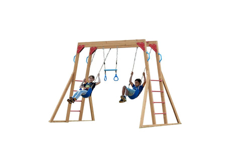 Backyard Playground Swing Set With Monkey Bar And Belt Swings For Kids, Outdoor Playset With Trapeze Bar And Climbing Frame, Heavy Duty