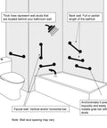 Diagram showing installation options for Built Tough Sixteen Inch Oil Rubbed Bronze Shower Grab Bar Wall Mounted Rustproof Stainless Steel Bathroom Safety Rail.