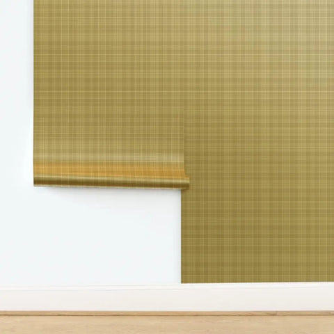 Next Level Neutral Plaid Tan And Gold Metallic Wallpaper With Luxe Fiber Texture Eco Friendly Pvc Free Wallcovering Made In Usa, hanging.